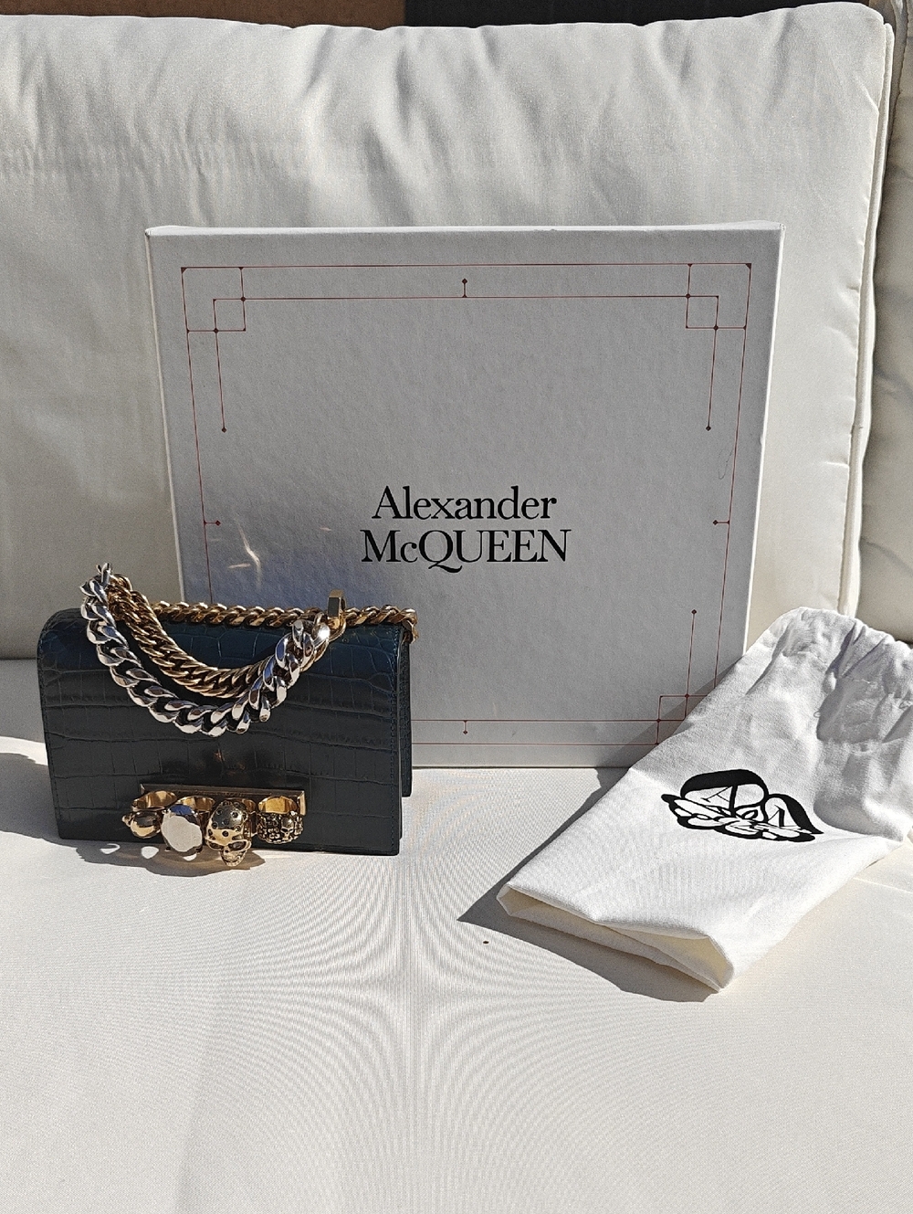 Alexander McQUEEN Black Croc-Embossed Mini Bag with Gold Chain